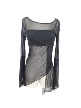 Vintage Bebe Top Size Small Black Mesh Long Bell Sleeves